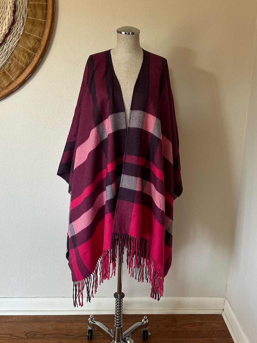 Alpaca Collections Baby Alpaca Plaid Fringed Wrap Cape Luxury New One Size